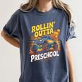 Graduation Rollin' Outta Preschool Monster Truck Boys Pre-K Women's Comfort Colors T-Shirt Denim