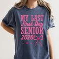 My Last First Day Senior 2026 Coquette Pink Bow Graduation Women's Comfort Colors T-Shirt Denim
