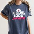 Nursing School Survivor Shirt Graduation Party Tee Women's Comfort Colors T-Shirt Denim