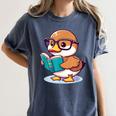 Adorable Book Lover Mallard Duck With Reading Glasses Cute Women's Comfort Colors T-Shirt Moss