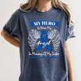 Blue Ribbon In Memory Of My Sister Colon Cancer Awareness Women's Comfort Colors T-Shirt Moss