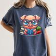 Book Lover Reading Pig Women's Comfort Colors T-Shirt Moss Book Lover Reading Pig Women's Comfort Colors T-Shirt Moss