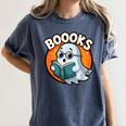 BOOOKS Cute Ghost Reading Books Halloween Women's Comfort Colors T-Shirt Moss