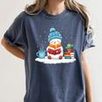Cute Winter Cozy Snowman Reading Book Lovers Xmas Snowman Women's Comfort Colors T-Shirt Moss
