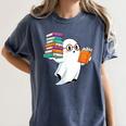 Ghost Reading Books Halloween Library Women's Comfort Colors T-Shirt Moss Ghost Reading Books Halloween Library Women's Comfort Colors T-Shirt Moss