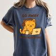 Go Away I'm Introverting Cozy Cat With Laptop And Coffee Women's Comfort Colors T-Shirt Moss