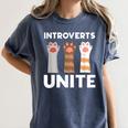 Introvert Unite Kitty Paws Raise Introverted Gathering Women's Comfort Colors T-Shirt Moss