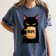 Nope Coffee Cat – Introvert Humor Monday Kitty Women's Comfort Colors T-Shirt Moss