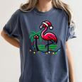 Nostalgia Holiday Tees -Adult Christmas Flamingo Small Short Sleeve Crew Neck Cotton Polyester Lightweight Ribbed Cuff Winter Women's Comfort Colors T-Shirt Moss