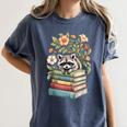 Raccoon Books Reading Flowers Women's Comfort Colors T-Shirt Moss