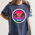 Retro 80s Synthwave Sunset & Palm Trees Retro Nostalgia 80s Women's Comfort Colors T-Shirt Moss