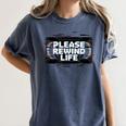 VHS Tape Rewind Glitch 90s Retro Nostalgia Please Rewind Women's Comfort Colors T-Shirt Moss