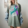 I Wear Teal And Purple In Memory My Son Suicide Prevention Women's Comfort Colors T-Shirt Berry I Wear Teal And Purple In Memory My Son Suicide Prevention Women's Comfort Colors T-Shirt Berry