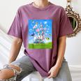 Frutiger Aero Aesthetic Tech Cherry Blossom Fishes Bubbles Raglan Baseball Tee Women's Comfort Colors T-Shirt Blue Jean