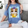 Bulldog Anime Pup Graduation Women's Comfort Colors T-Shirt Blue Jean