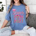 Coquette Pink Bow Flowers Senior 2026 2027 Graduation Women's Comfort Colors T-Shirt Blue Jean