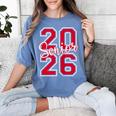 Senior 2026 Graduation Varsity Red Letters On The Back Women's Comfort Colors T-Shirt Blue Jean