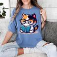 Adorable Book Lover Calico Cat With Reading Glasses Cute For Men Women Kids Women's Comfort Colors T-Shirt Chalky Mint