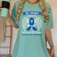 Blue Ribbon In Memory Of My Sister Colon Cancer Awareness Women's Comfort Colors T-Shirt Violet