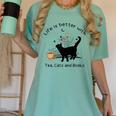 Life Is Better With Tea Cats And Books Cat Sayings Women's Comfort Colors T-Shirt Violet Life Is Better With Tea Cats And Books Cat Sayings Women's Comfort Colors T-Shirt Violet