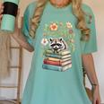 Raccoon Books Reading Flowers Women's Comfort Colors T-Shirt Violet