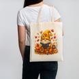 Cute Autumn Gnome Reading Pumpkin Book Lover Canvas Tote Bag