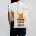 Cute Orange Tabby Cat Reading On Pile Of Books Canvas Tote Bag