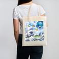 Frutiger Aero Aesthetic Tech Great Wave Of Kanagawa Fishes Canvas Tote Bag