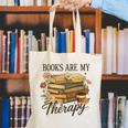 Books Are My Therapy Vintage Book Lover Daisy Art Canvas Tote Bag