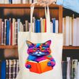 Cat Book Shirt Colorful Cat Reading Book Canvas Tote Bag