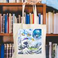 Frutiger Aero Aesthetic Tech Great Wave Of Kanagawa Fishes Canvas Tote Bag