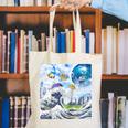 Frutiger Aero Aesthetic Tech Great Wave Of Kanagawa Fishes Raglan Baseball Tee Canvas Tote Bag