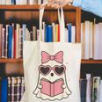 Ghost Reading Book Halloween Cat Lover Canvas Tote Bag