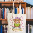 Highland Cow Reading Book Floral Bookworm Canvas Tote Bag