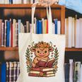 Highland Cow Reading Book Graphic Cow With Book Floral Canvas Tote Bag