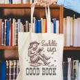 Retro Cowgirl ReadingTee Saddle Up With A Good Book Western Canvas Tote Bag
