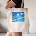 Frutiger Aero Dolphin Sunset Ocean With Palm Trees Y2k Canvas Tote Bag Frutiger Aero Dolphin Sunset Ocean With Palm Trees Y2k Canvas Tote Bag
