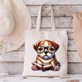 Cute Dog Puppy English Bulldog Reading Book Canvas Tote Bag