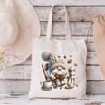 Vintage Cute Gnome Reading Book Coffee Cute Gnome Graphic Canvas Tote Bag