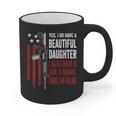 Daughter Gun Shovel Alibi Mom Dad Guns Joke -ON Back Graphic Print Coffee Mug