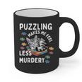 Puzzling Makes Me Feel Less Murdery Introvert Puzzle Cat Graphic Print Coffee Mug
