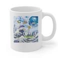 Frutiger Aero Aesthetic Tech Great Wave Of Kanagawa Fishes Raglan Baseball Tee Graphic Print Coffee Mug