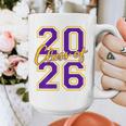 Class Of 2026 Graduation Varsity Purple Yellow On The Back Graphic Print Coffee Mug