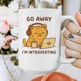Go Away I'm Introverting Cozy Cat With Laptop And Coffee Graphic Print Coffee Mug Go Away I'm Introverting Cozy Cat With Laptop And Coffee Graphic Print Coffee Mug