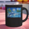 Frutiger Aero Dolphin Sunset Ocean With Palm Trees Y2k Graphic Print Coffee Mug