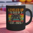 Leveled Up To Dad Of 3 Three Daddy Again 2025 Father's Day Graphic Print Coffee Mug
