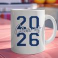Class Of 2026 Graduation Varsity Navy Blue Letters Premium Tri-Blend Graphic Print Coffee Mug