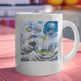 Frutiger Aero Aesthetic Tech Great Wave Of Kanagawa Fishes Raglan Baseball Tee Graphic Print Coffee Mug