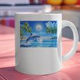 Frutiger Aero Dolphin Sunset Ocean With Palm Trees Y2k Premium Graphic Print Coffee Mug