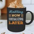 Knitting Now Minimal Socializing Introvert Vintage Graphic Print Coffee Mug Knitting Now Minimal Socializing Introvert Vintage Graphic Print Coffee Mug